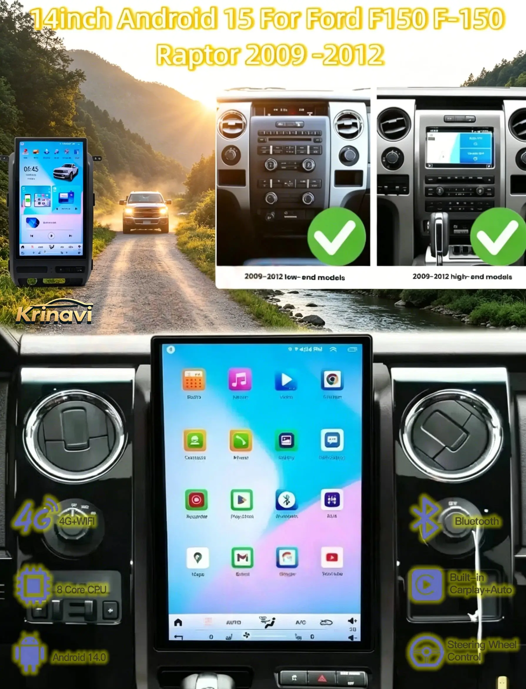 14 Inch Android 15 Car Radio GPS Navigation Multimedia Video Player Manual Unit For Ford F150 F-150 Raptor 2009-2012
14 Inch Android 15 Car Radio GPS Navigation Multimedia Video Player Manual Unit For Ford F150 F-150 Raptor 2009-2012