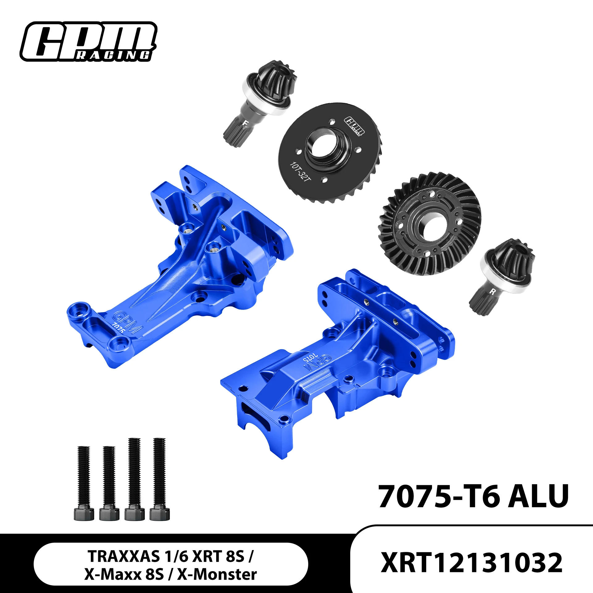 GPM Alloy 7075 F&R Upper Bulkhead+Carbon Steel 32/10T Diffs Gear Set XRT X-Maxx 78086-4
GPM Alloy 7075 F&R Upper Bulkhead+Carbon Steel 32/10T Diffs Gear Set XRT X-Maxx 78086-4