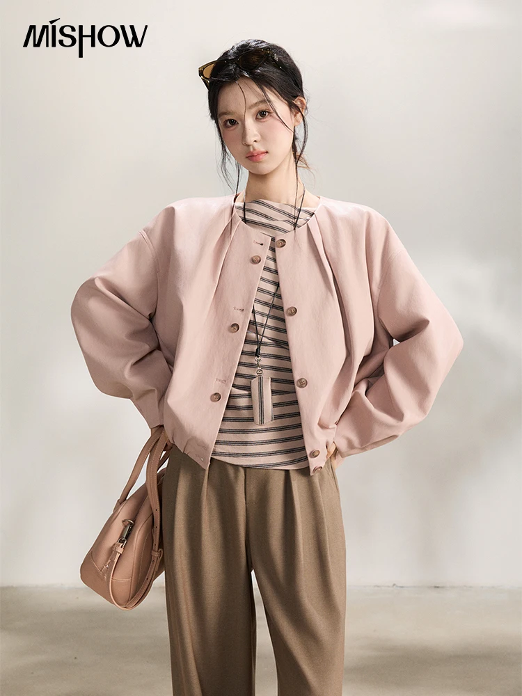 MISHOW Women's Pink Flower Bud Leather Jacket Spring 2026 Crew Neck Single-breasted Coats Casual Loose Cropped Coat MXF108W1001
MISHOW Women's Pink Flower Bud Leather Jacket Spring 2026 Crew Neck Single-breasted Coats Casual Loose Cropped Coat MXF108W1001