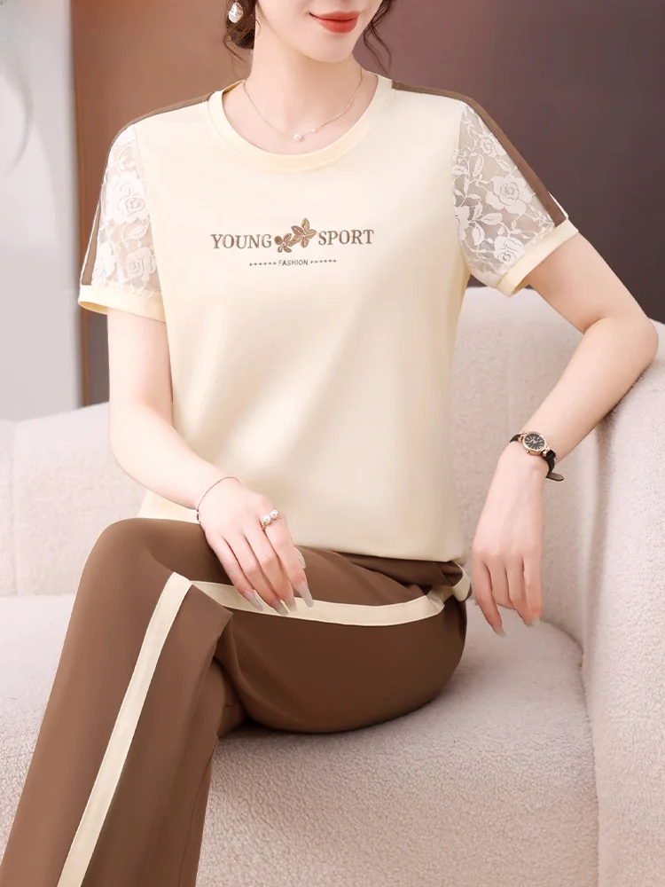 Casual Sportswear Set for Middle-Aged Mothers Summer Short-Sleeve T-Shirt Fashionable Top And Bottoms Ensemble Polyester Fiber
Casual Sportswear Set for Middle-Aged Mothers Summer Short-Sleeve T-Shirt Fashionable Top And Bottoms Ensemble Polyester Fiber