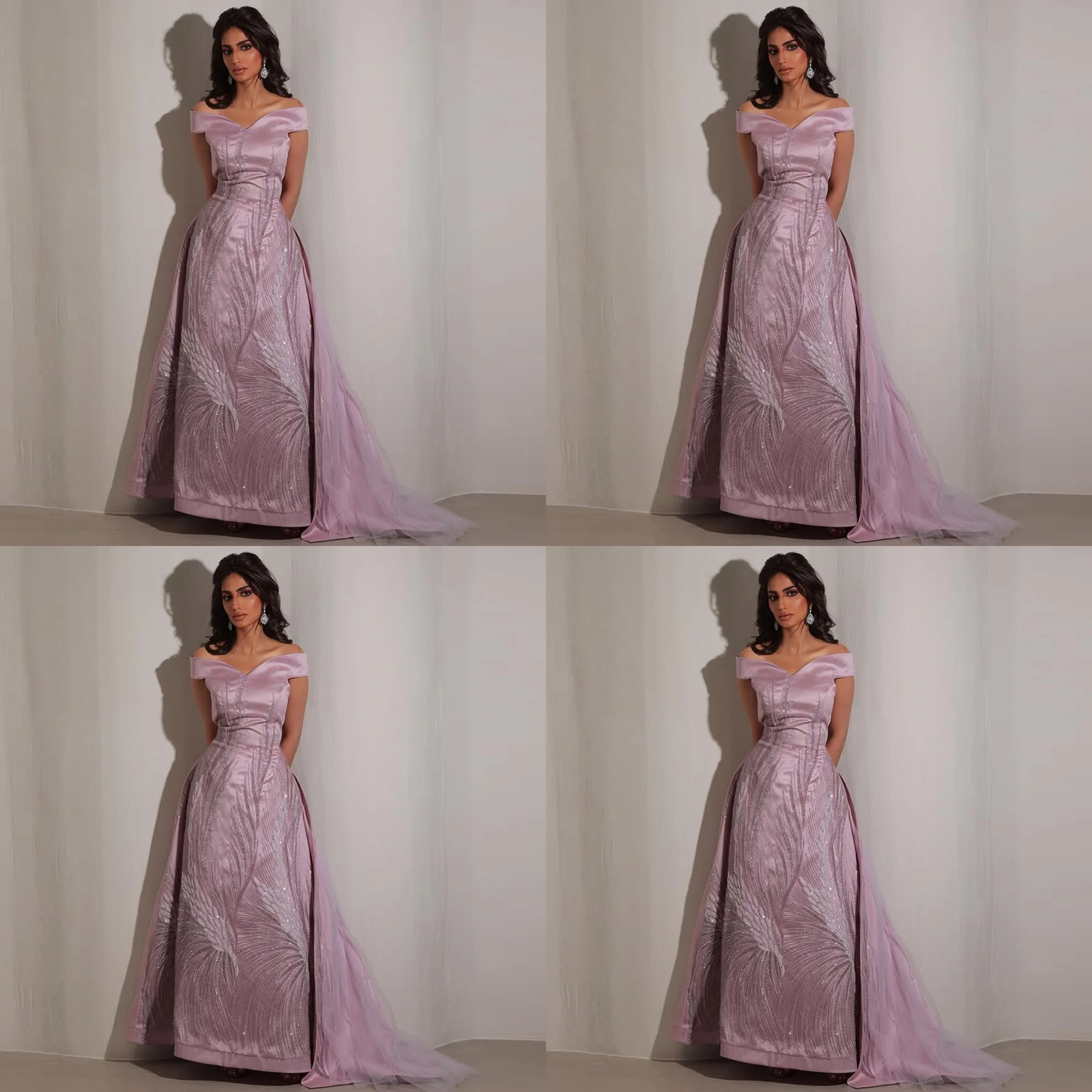 Graceful Off Shoulder Satin Evening Party Dress Sheath Sequins Lace Backless Long Arab Gown with Sweep Train Customized
Graceful Off Shoulder Satin Evening Party Dress Sheath Sequins Lace Backless Long Arab Gown with Sweep Train Customized
