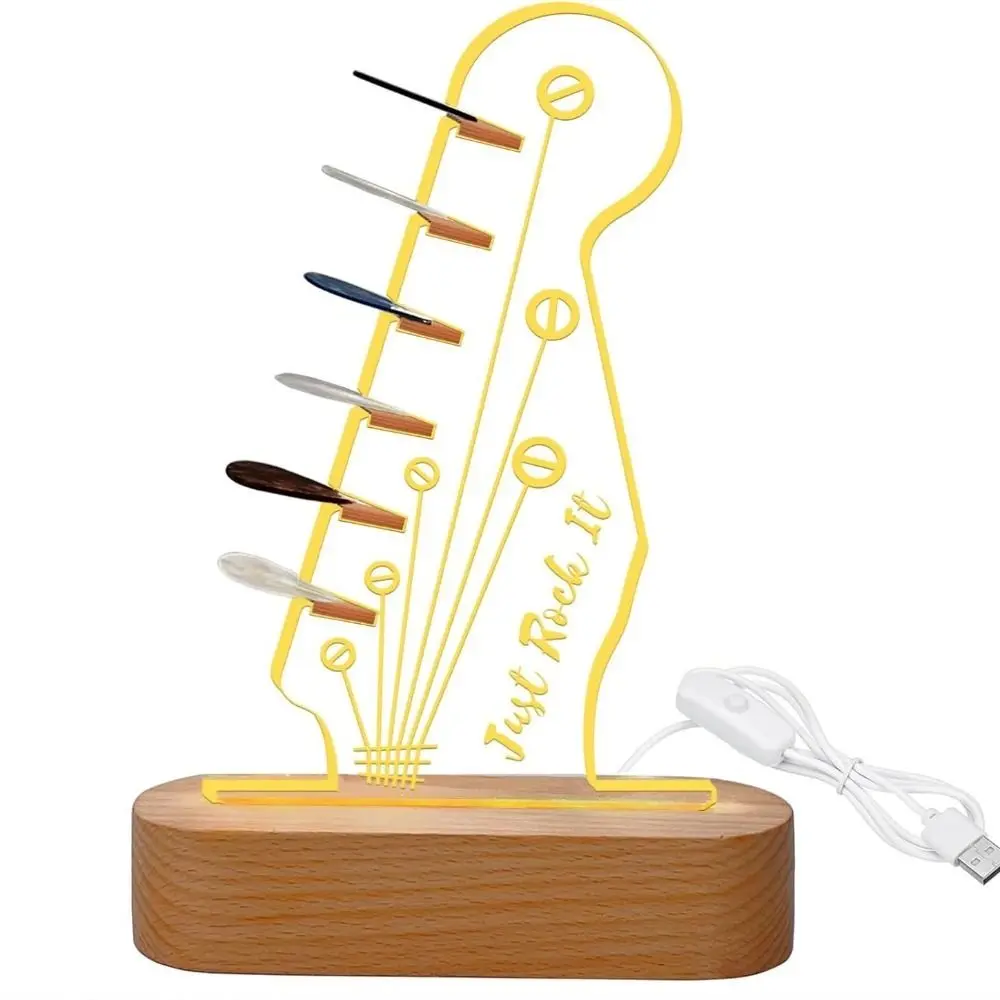 Light Up Guitar Pick Holder Acrylic Wood Base Guitar Pick Display Stand with Light Headstock Shape Music Gift
Light Up Guitar Pick Holder Acrylic Wood Base Guitar Pick Display Stand with Light Headstock Shape Music Gift