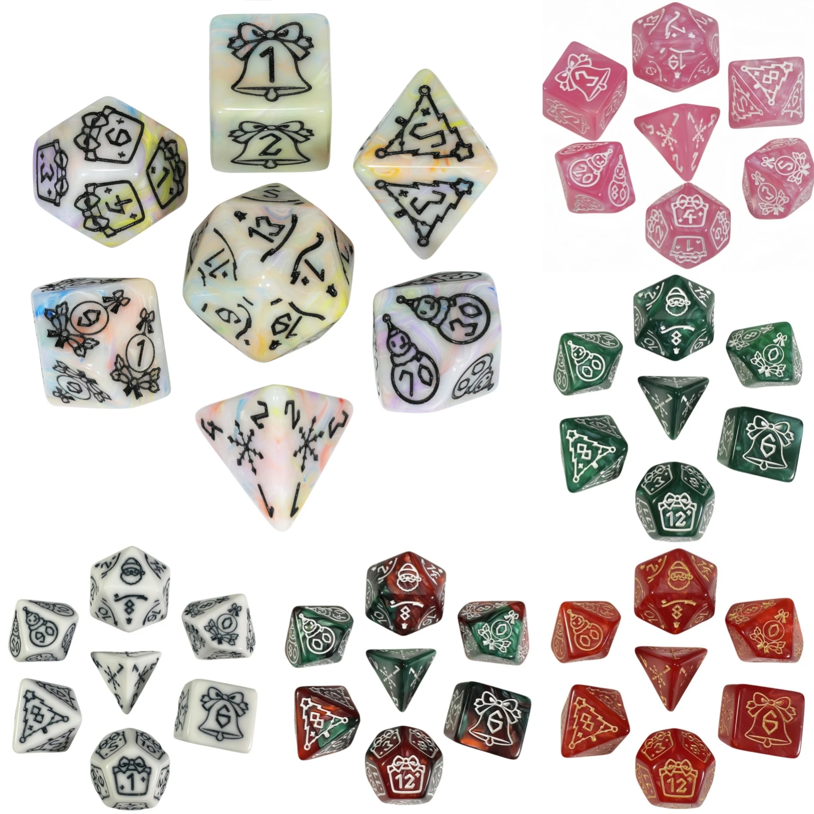 Набор кубиков с рождественской тематикой - 7 шт. многогранных кубиков DND (D4, D6, D8, D10, D%, D12, D20) для ролевых игр DND, идеальный подарок для игроков в DND.
Набор кубиков с рождественской тематикой - 7 шт. многогранных кубиков DND (D4, D6, D8, D10, D%, D12, D20) для ролевых игр DND, идеальный подарок для игроков в DND.