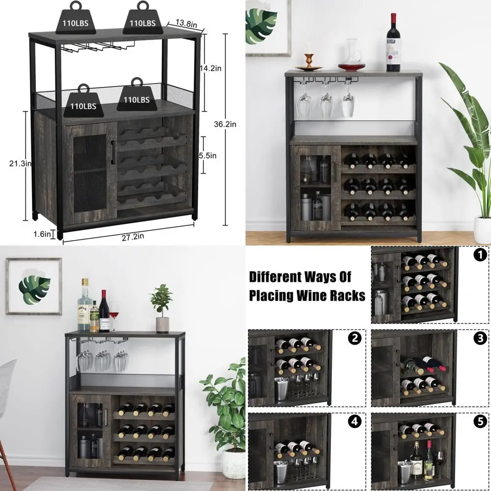 Farmhouse-Style Coffee & Wine Bar Cabinet with Glass Holder, Detachable Rack, and Mesh Door, Dark Wood Buffet
Farmhouse-Style Coffee & Wine Bar Cabinet with Glass Holder, Detachable Rack, and Mesh Door, Dark Wood Buffet