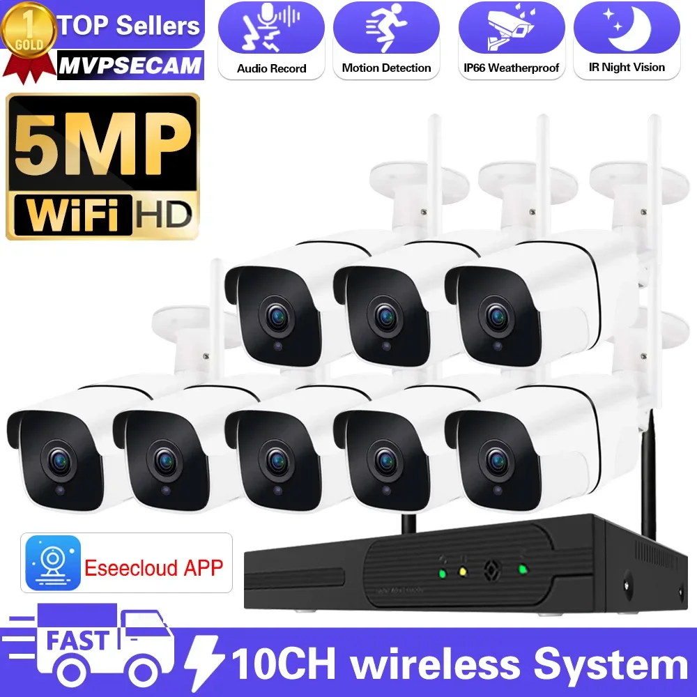 5MP 10CH Wireless CCTV System 1920P Outdoor Waterproof Wifi IP Security Camera Audio Record P2P Video Surveillance Kit
5MP 10CH Wireless CCTV System 1920P Outdoor Waterproof Wifi IP Security Camera Audio Record P2P Video Surveillance Kit