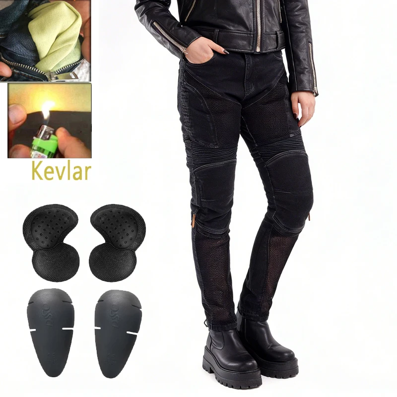 Womens Summer Kevlar Motorcycle Jeans Abrasion Resistant Mesh Breathable Dirt Bike Riding Trousers Durable Protective Gear Black
Womens Summer Kevlar Motorcycle Jeans Abrasion Resistant Mesh Breathable Dirt Bike Riding Trousers Durable Protective Gear Black