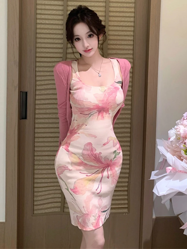 Elegant Sexy Sleeveless Vest Dress Floral Print Baring Clavicle Long Sleeve Open Cardigan Top Slimming High Waist Print Pattern
Elegant Sexy Sleeveless Vest Dress Floral Print Baring Clavicle Long Sleeve Open Cardigan Top Slimming High Waist Print Pattern