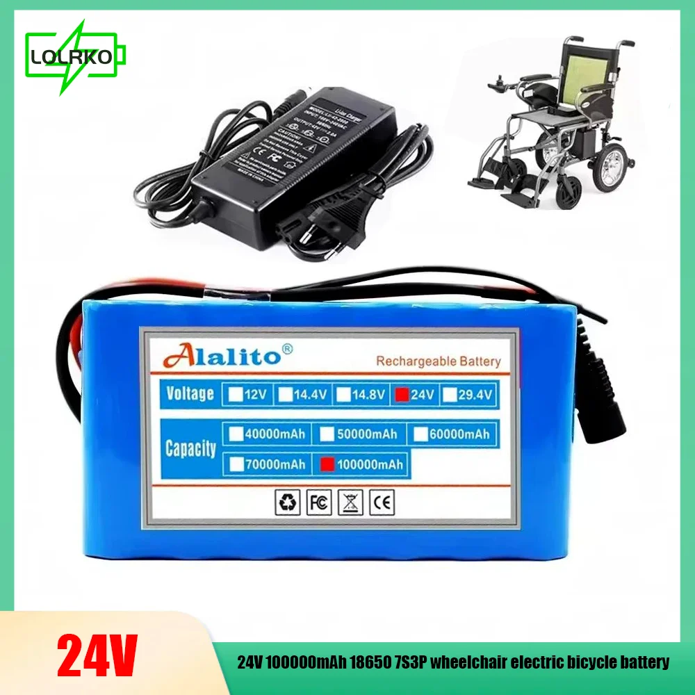 Alalito 24V 100000mAh 18650 7S3P Rechargeable Battery Pack, Lithium Wheelchair Electric Bicycle Battery
Alalito 24V 100000mAh 18650 7S3P Rechargeable Battery Pack, Lithium Wheelchair Electric Bicycle Battery