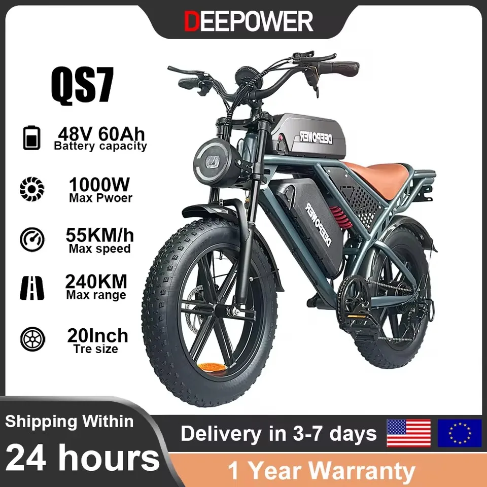 Deepower Electric Bike QS7 1000W 48V 60AH 20 Inch Fat Tire Ebike for Adults Mountain Off-Road Dual Batteries Electric Bicycle
Deepower Electric Bike QS7 1000W 48V 60AH 20 Inch Fat Tire Ebike for Adults Mountain Off-Road Dual Batteries Electric Bicycle