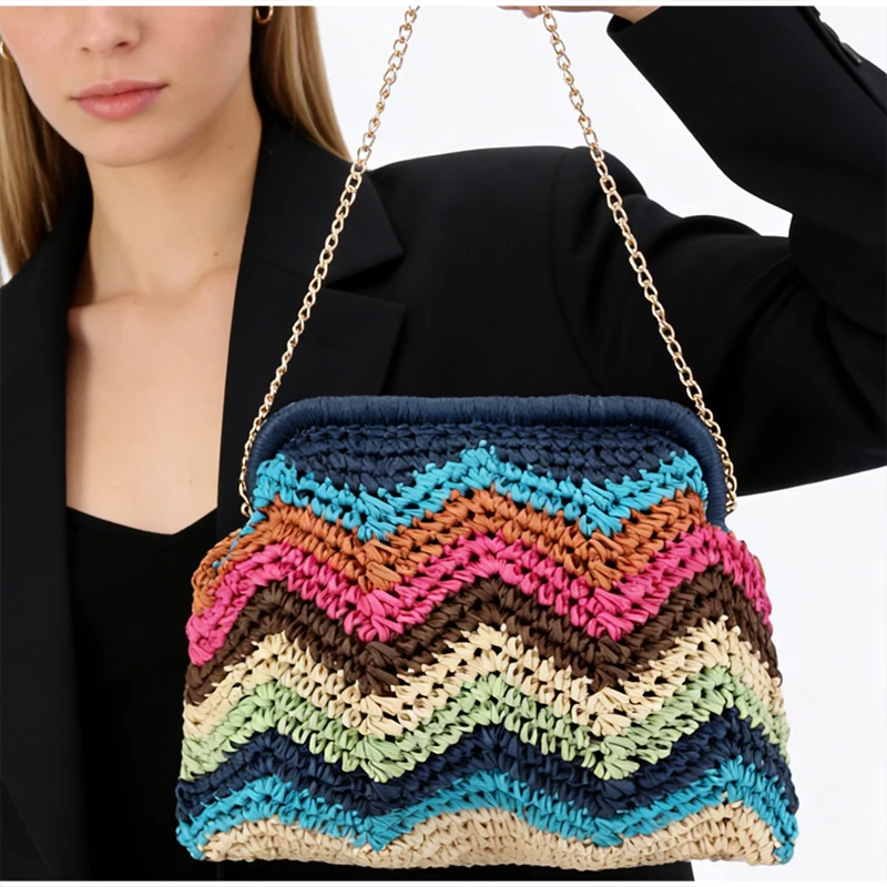 Сумка через плечо с разноцветными полосками, модная универсальная плетеная сумка, новая пляжная сумка для отпуска, повседневная удобная женская сумка для поездок на работу
Сумка через плечо с разноцветными полосками, модная универсальная плетеная сумка, новая пляжная сумка для отпуска, повседневная удобная женская сумка для поездок на работу