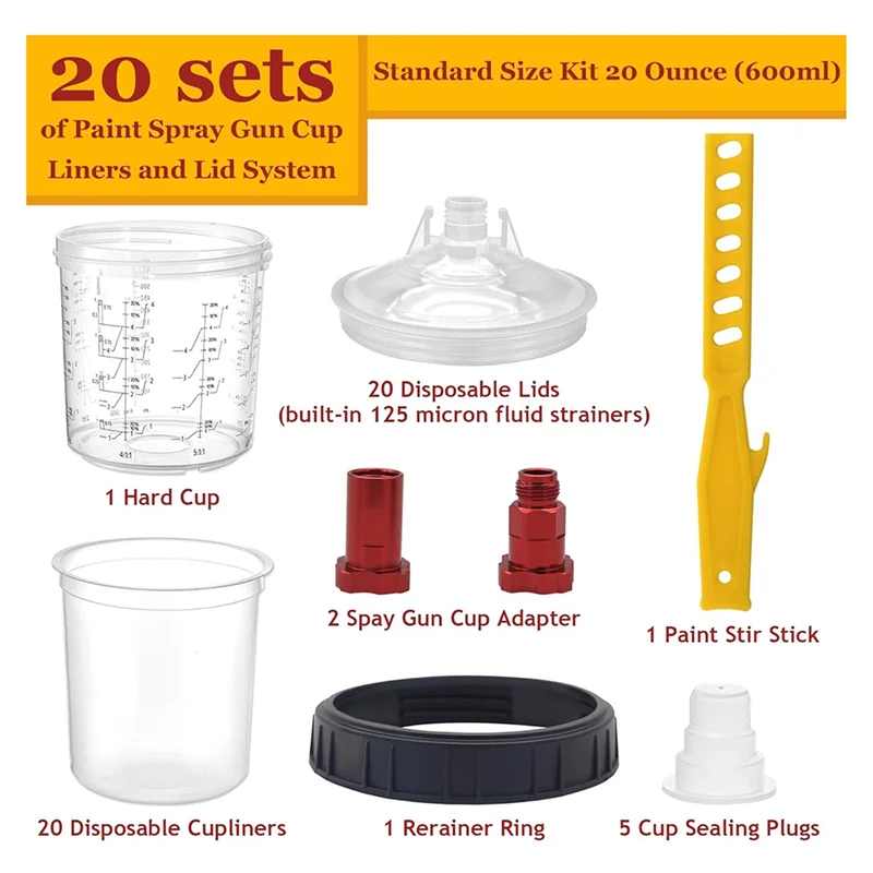 Комплект одноразовых чашек для смешивания краски ABJI — 20 чашек для краски с крышками, твердых чашек с стопорными кольцами, 5 вилок, 2 адаптера для чашек
Комплект одноразовых чашек для смешивания краски ABJI — 20 чашек для краски с крышками, твердых чашек с стопорными кольцами, 5 вилок, 2 адаптера для чашек