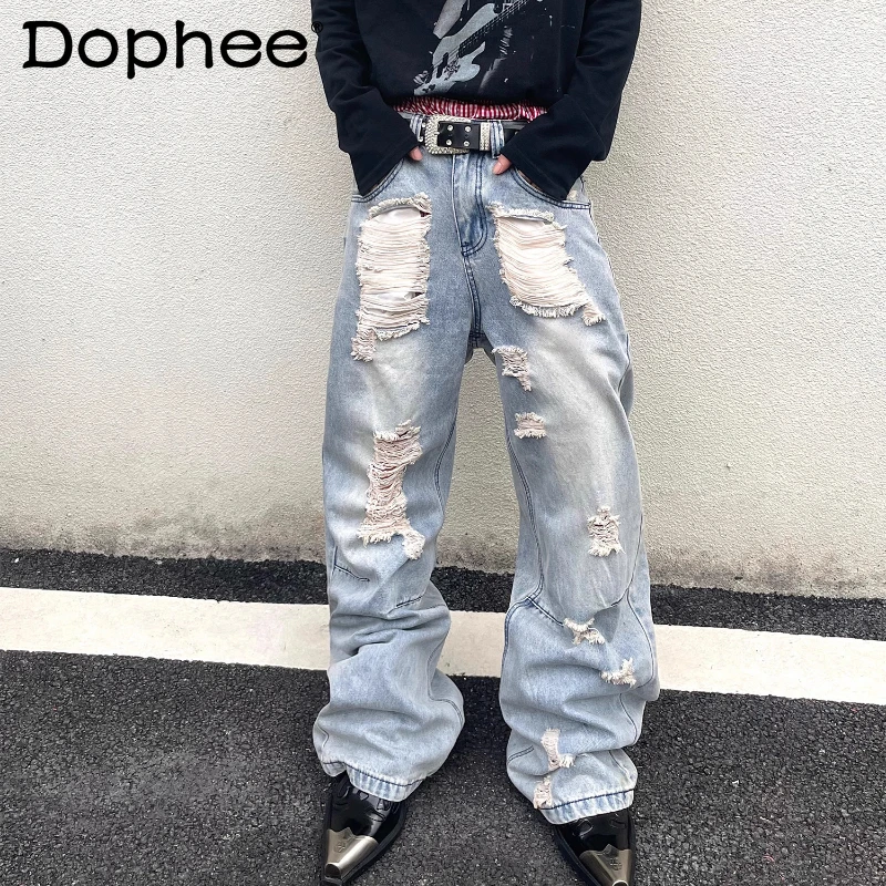 Fashion Tassel Hole Jeans Men Women 2025 Autumn New Loose Straight High Street Wide Leg Denim Pants Personality Denim Trousers
Fashion Tassel Hole Jeans Men Women 2025 Autumn New Loose Straight High Street Wide Leg Denim Pants Personality Denim Trousers