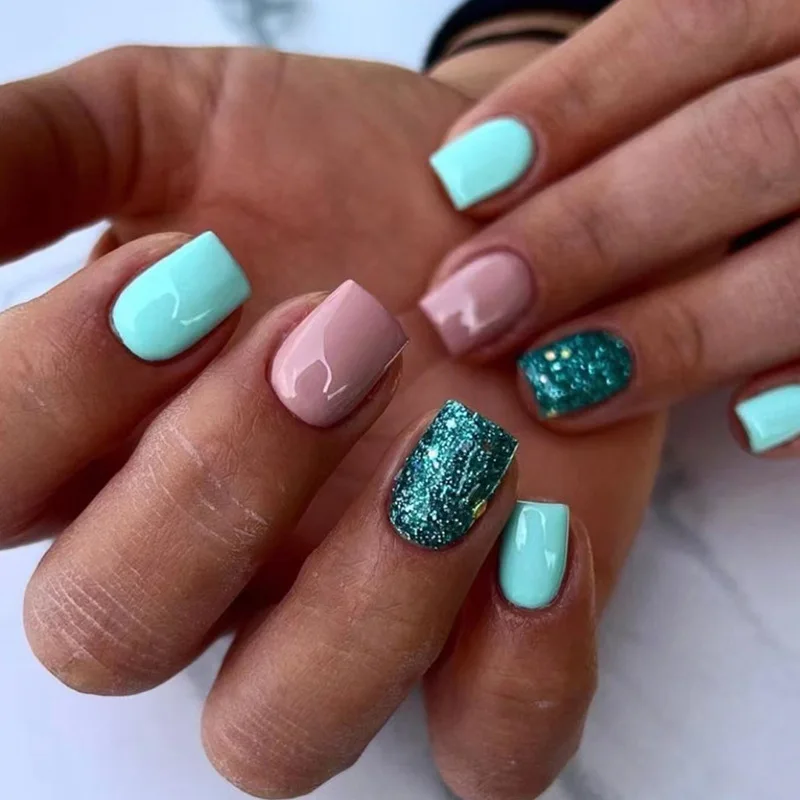 24pc Lake Green Nails Solid Color Glitter Euro Square Press-Ons Short Length & Mix Sizes Fake Nails Set For Women
24pc Lake Green Nails Solid Color Glitter Euro Square Press-Ons Short Length & Mix Sizes Fake Nails Set For Women