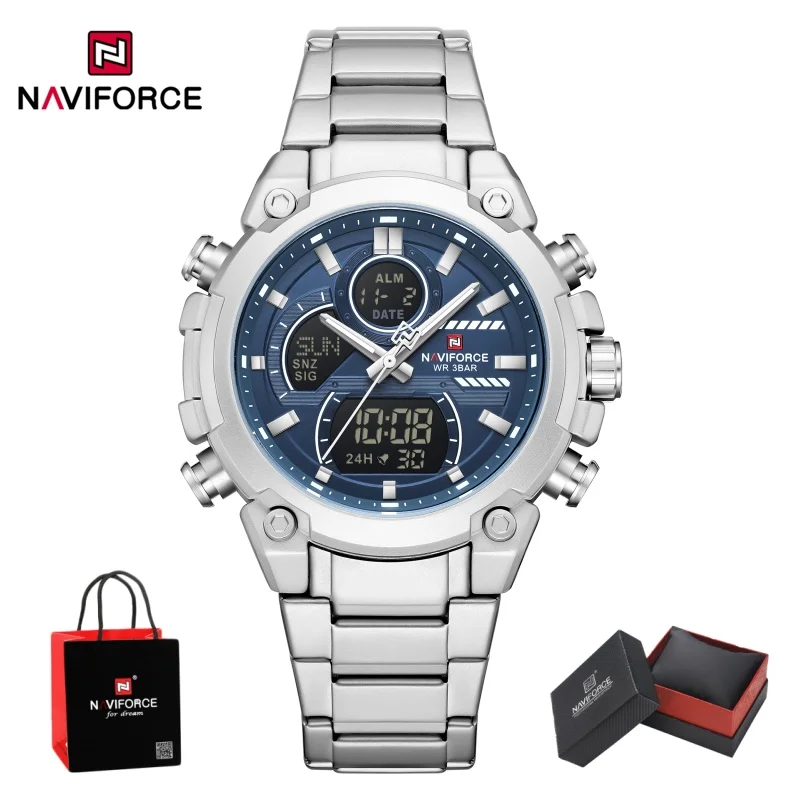 New NAVIFORCE Men Military Watch Dual Display Analog Digital 3ATM Stainless Steel Strap Week Luminous Quartz Wristwatch Gifts
New NAVIFORCE Men Military Watch Dual Display Analog Digital 3ATM Stainless Steel Strap Week Luminous Quartz Wristwatch Gifts