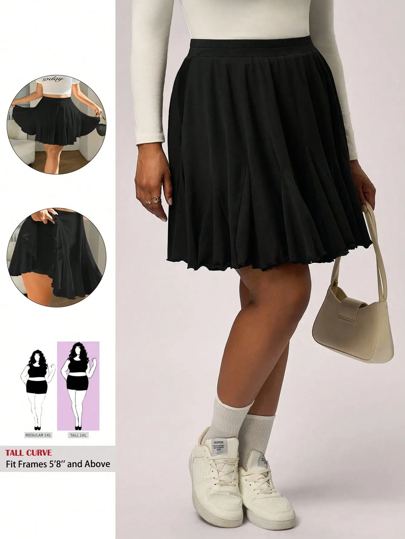 Черная плиссированная юбка А-силуэта больших размеров с оборками по низу, свободный крой для высоких и полных фигур
Черная плиссированная юбка А-силуэта больших размеров с оборками по низу, свободный крой для высоких и полных фигур