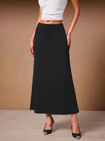 High Waist Flared Midi Skirt, Smooth Draping Fabric, Office Daily Commute & Client Meeting Outfit