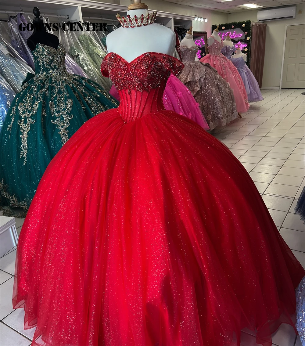 Mexican Red Bead Crystal Quinceanera Dresses Off The Shoulder Ball Gown Birthday Party Dress vestido de 15 años Customized
Mexican Red Bead Crystal Quinceanera Dresses Off The Shoulder Ball Gown Birthday Party Dress vestido de 15 años Customized