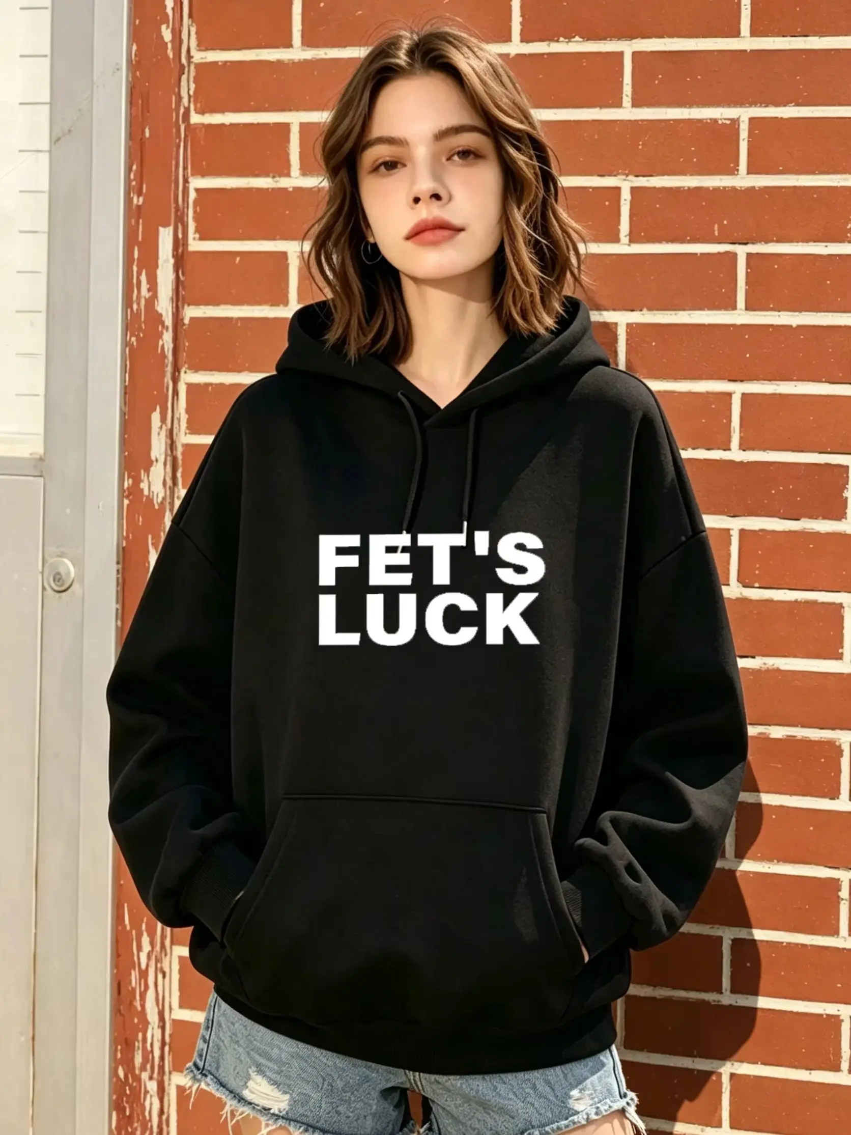 Women's Black Oversized Hoodie with bold letter print, casual & trendy for fall and winter daily wear.
Women's Black Oversized Hoodie with bold letter print, casual & trendy for fall and winter daily wear.