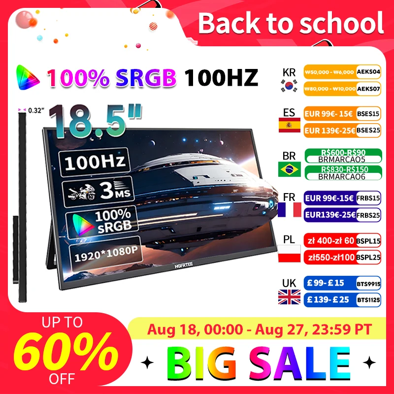 HGFRTEE Portable Monitor 18.5 Inch Computer Gaming Display 100Hz 100% sRGB FHD 1080P Screen for Laptop Holiday Gift PC PS4/PS5
HGFRTEE Portable Monitor 18.5 Inch Computer Gaming Display 100Hz 100% sRGB FHD 1080P Screen for Laptop Holiday Gift PC PS4/PS5