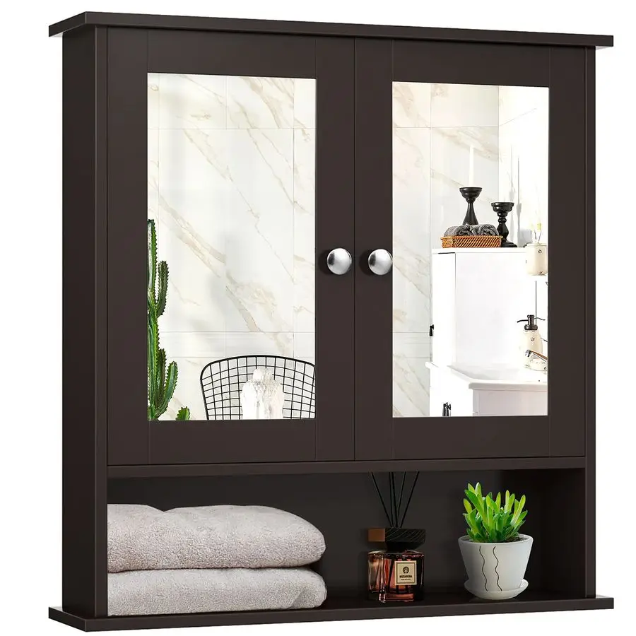 2Door Mirrored Bathroom Cabinet, Wooden Wall Mounted Cabinet w 2 Mirror Doors amp 2Tier Adjustable Interior Shelves amp Open Sh
2Door Mirrored Bathroom Cabinet, Wooden Wall Mounted Cabinet w 2 Mirror Doors amp 2Tier Adjustable Interior Shelves amp Open Sh