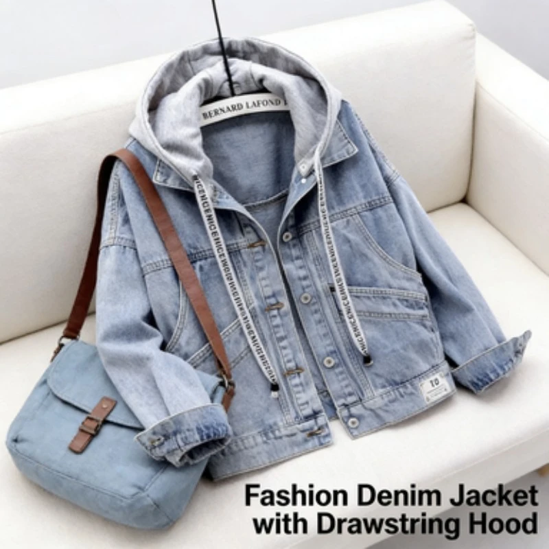 Женская джинсовая куртка, новая модная повседневная куртка в корейском стиле с капюшоном и большим карманом, топ
Женская джинсовая куртка, новая модная повседневная куртка в корейском стиле с капюшоном и большим карманом, топ