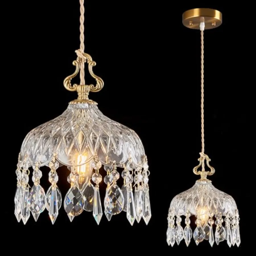 Brass Vintage Glass Pendant Light Crystal Hanging Light FixturesAdjustable Height Single Head Pendant Lights for Dining Room Li
Brass Vintage Glass Pendant Light Crystal Hanging Light FixturesAdjustable Height Single Head Pendant Lights for Dining Room Li