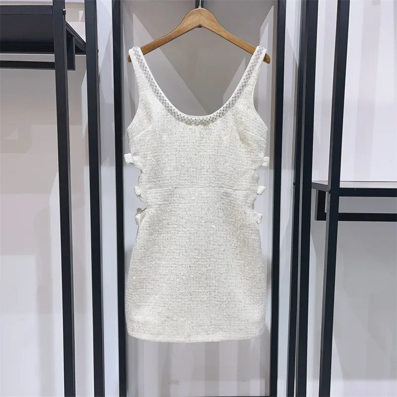 High Quality White Luxury Sequined Tweed Sleeveless Dress Beaded U-neck Diamond Waist Blue Small Fragrance Vest Dresses Women
High Quality White Luxury Sequined Tweed Sleeveless Dress Beaded U-neck Diamond Waist Blue Small Fragrance Vest Dresses Women