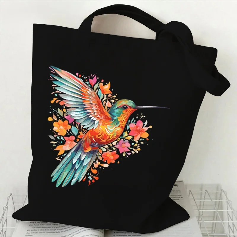 Colorful Hummingbird Floral Print Canvas Tote Bag Black Aesthetic Shoulder Bag Casual Handbag for Women
Colorful Hummingbird Floral Print Canvas Tote Bag Black Aesthetic Shoulder Bag Casual Handbag for Women