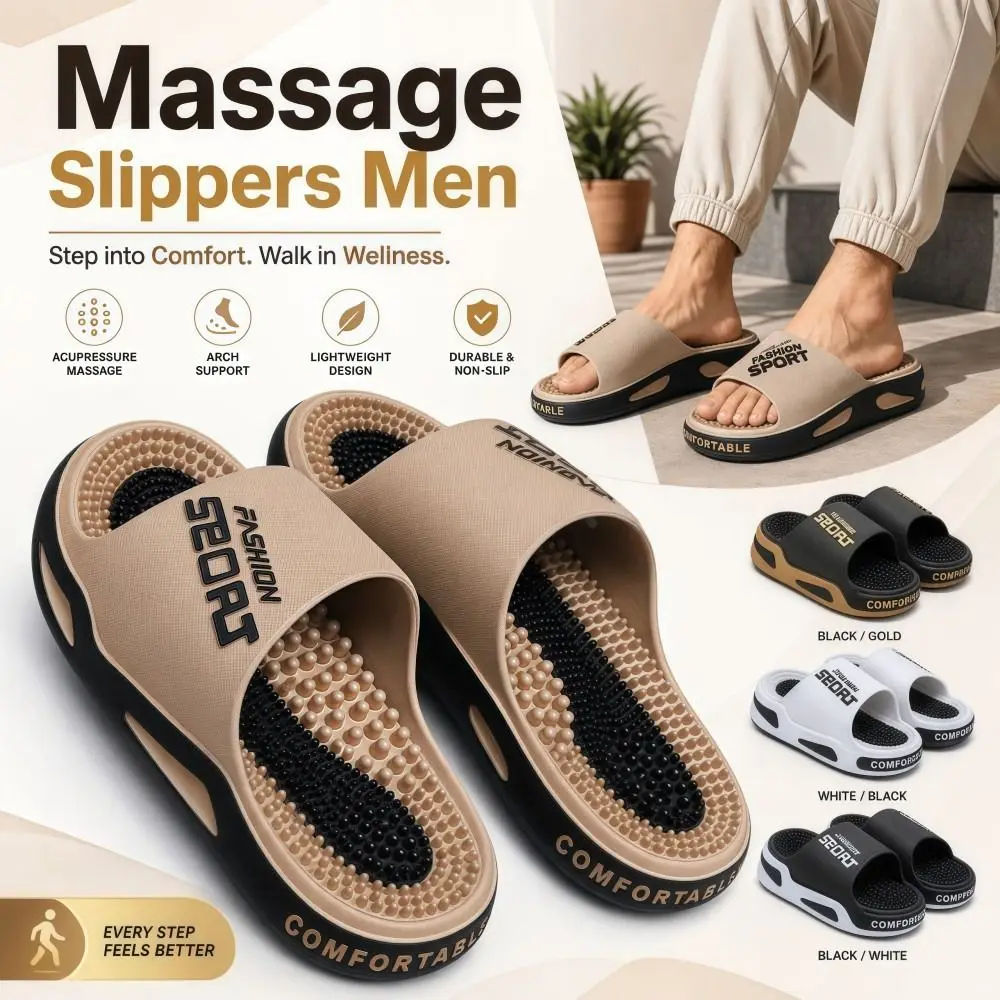 Acupressure Massage Slippers Men Anti-Slip Anti-odor Bathroom Slippers Lightweight Versatile Outdoor Slippers Everyday Outfits
Acupressure Massage Slippers Men Anti-Slip Anti-odor Bathroom Slippers Lightweight Versatile Outdoor Slippers Everyday Outfits