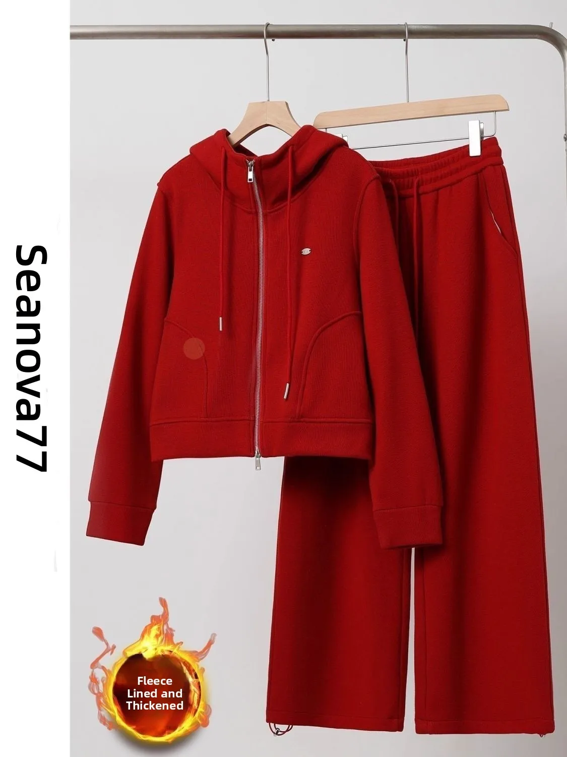 New Year Red Thickened Fleece Hoodie Wide Leg Pants Two Piece Set Women's plus Size Casual Fashion Outfit High Waist Long Pants
New Year Red Thickened Fleece Hoodie Wide Leg Pants Two Piece Set Women's plus Size Casual Fashion Outfit High Waist Long Pants