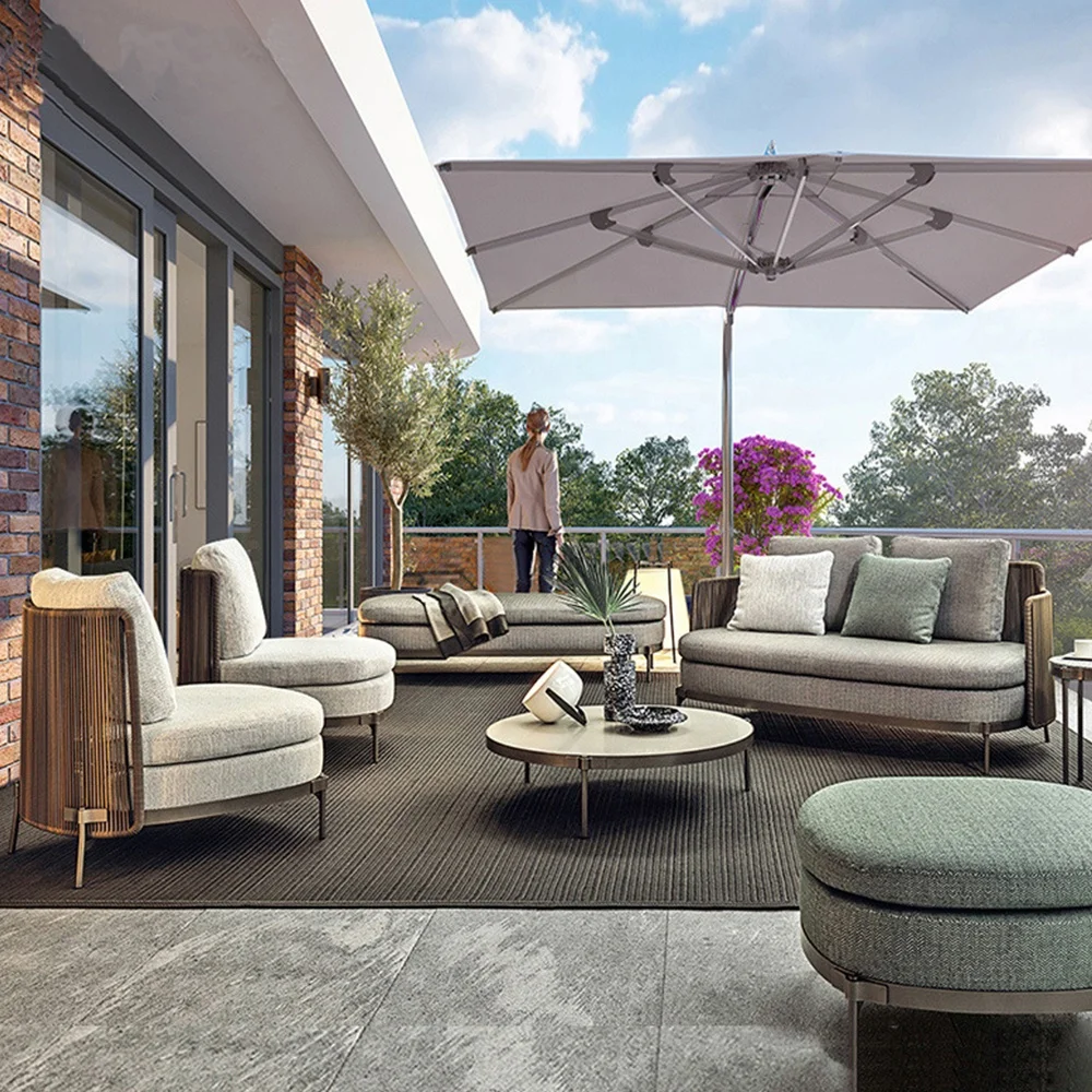 Modern Custom Terrace Aluminium All Weather Luxury Patio Lazy Rope Sofa Chairs Set Garden Outdoor Furniture
Modern Custom Terrace Aluminium All Weather Luxury Patio Lazy Rope Sofa Chairs Set Garden Outdoor Furniture