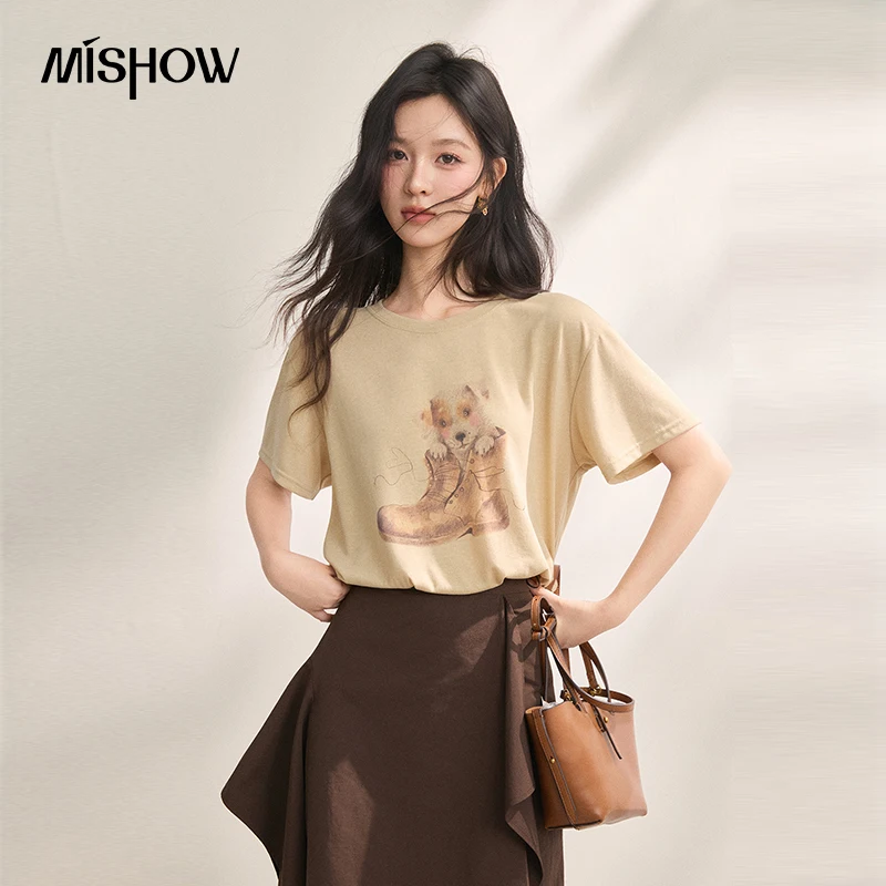 MISHOW 2026 Summer New Apricot Dog Print T-shirt Women Casual Loose Round Neck Short Sleeve Top Cute Graphic Tee MXF22T1551
MISHOW 2026 Summer New Apricot Dog Print T-shirt Women Casual Loose Round Neck Short Sleeve Top Cute Graphic Tee MXF22T1551