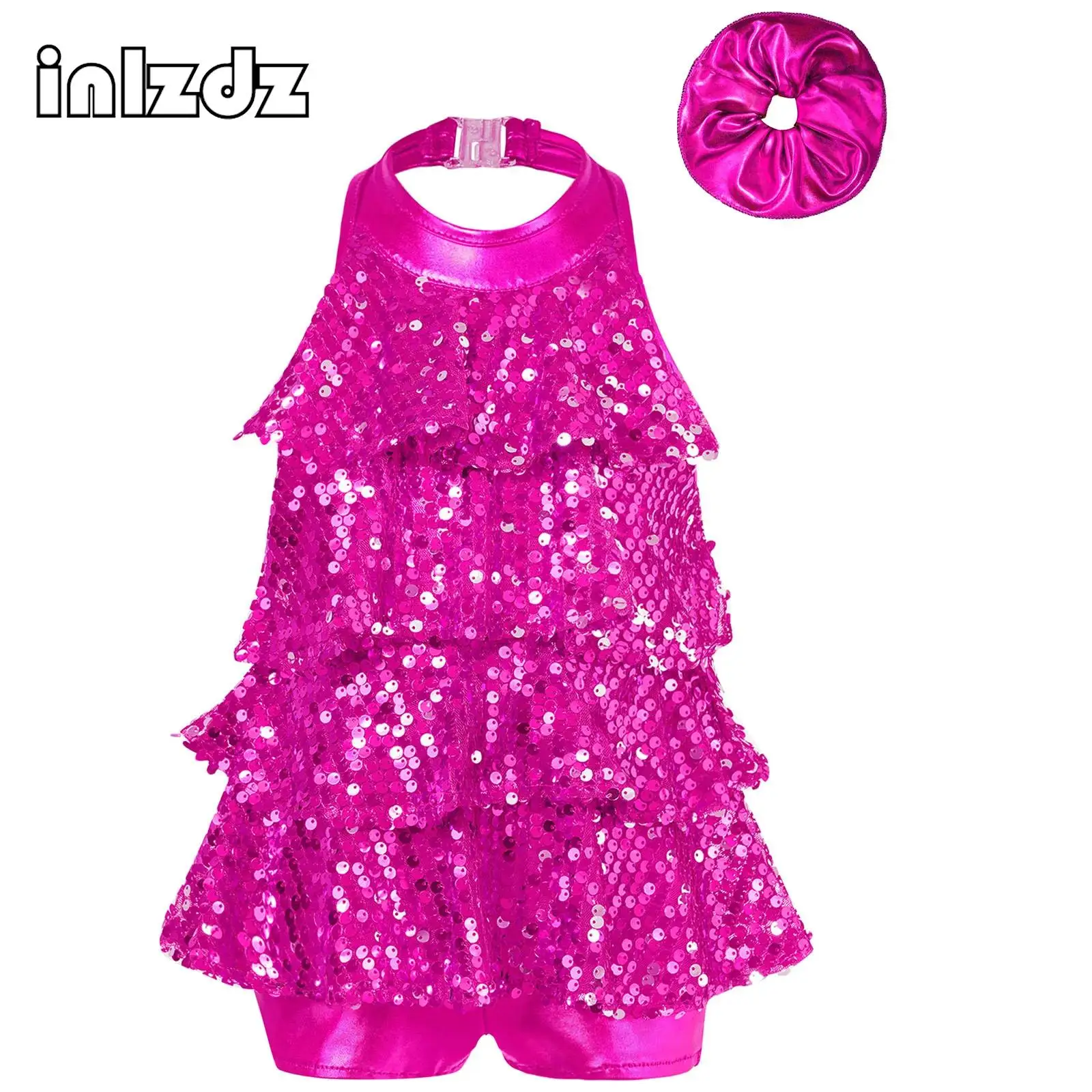 Kids Girls Sequins Shorty Unitard Dress for Performance Modern Jazz Latin Ballet Halter Sleeveless Leotard Samba Rumba Dancewear
Kids Girls Sequins Shorty Unitard Dress for Performance Modern Jazz Latin Ballet Halter Sleeveless Leotard Samba Rumba Dancewear