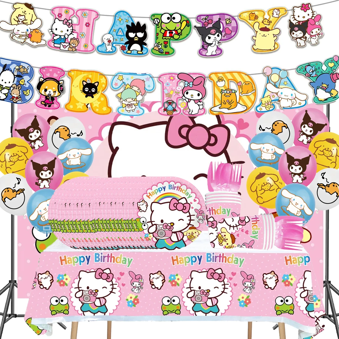 Cute Sanrio series Birthday Party Supply Disposable Banner Cake Topper Hanging Flag Hello Kitty Balloons Set Birthday Decoration
Cute Sanrio series Birthday Party Supply Disposable Banner Cake Topper Hanging Flag Hello Kitty Balloons Set Birthday Decoration
