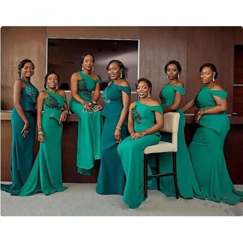 New Green Off-Shoulder Mermaid Bridesmaid Dresses Sleeveless Floor-Length Sweep Train Applique Beaded Satin long
New Green Off-Shoulder Mermaid Bridesmaid Dresses Sleeveless Floor-Length Sweep Train Applique Beaded Satin long