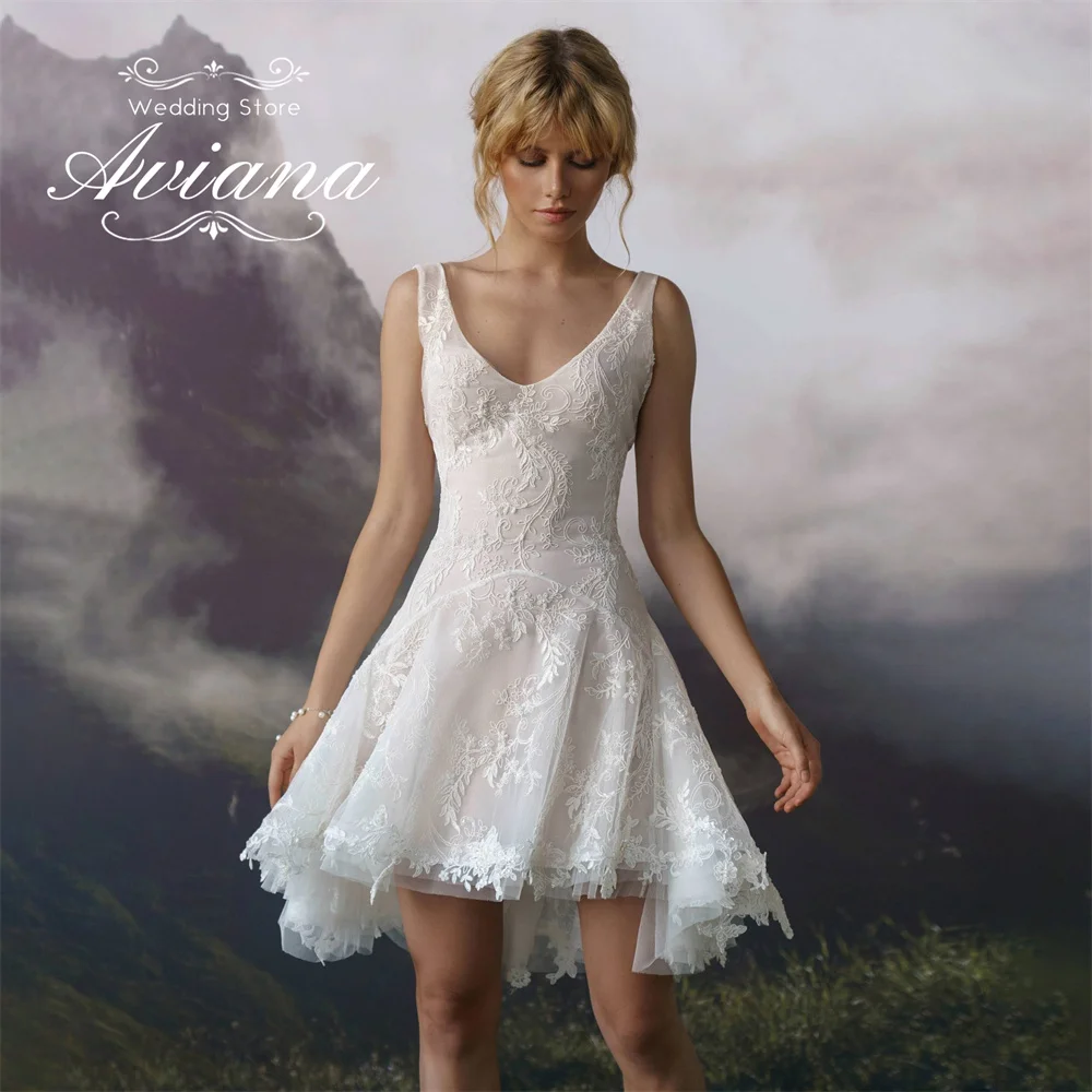 Aviana Customized Backless Spaghetti Strap A-Line Short Wedding Dress Sleeveless V-Neck Above Knee Lace Embroidery 2025 Pearls
Aviana Customized Backless Spaghetti Strap A-Line Short Wedding Dress Sleeveless V-Neck Above Knee Lace Embroidery 2025 Pearls