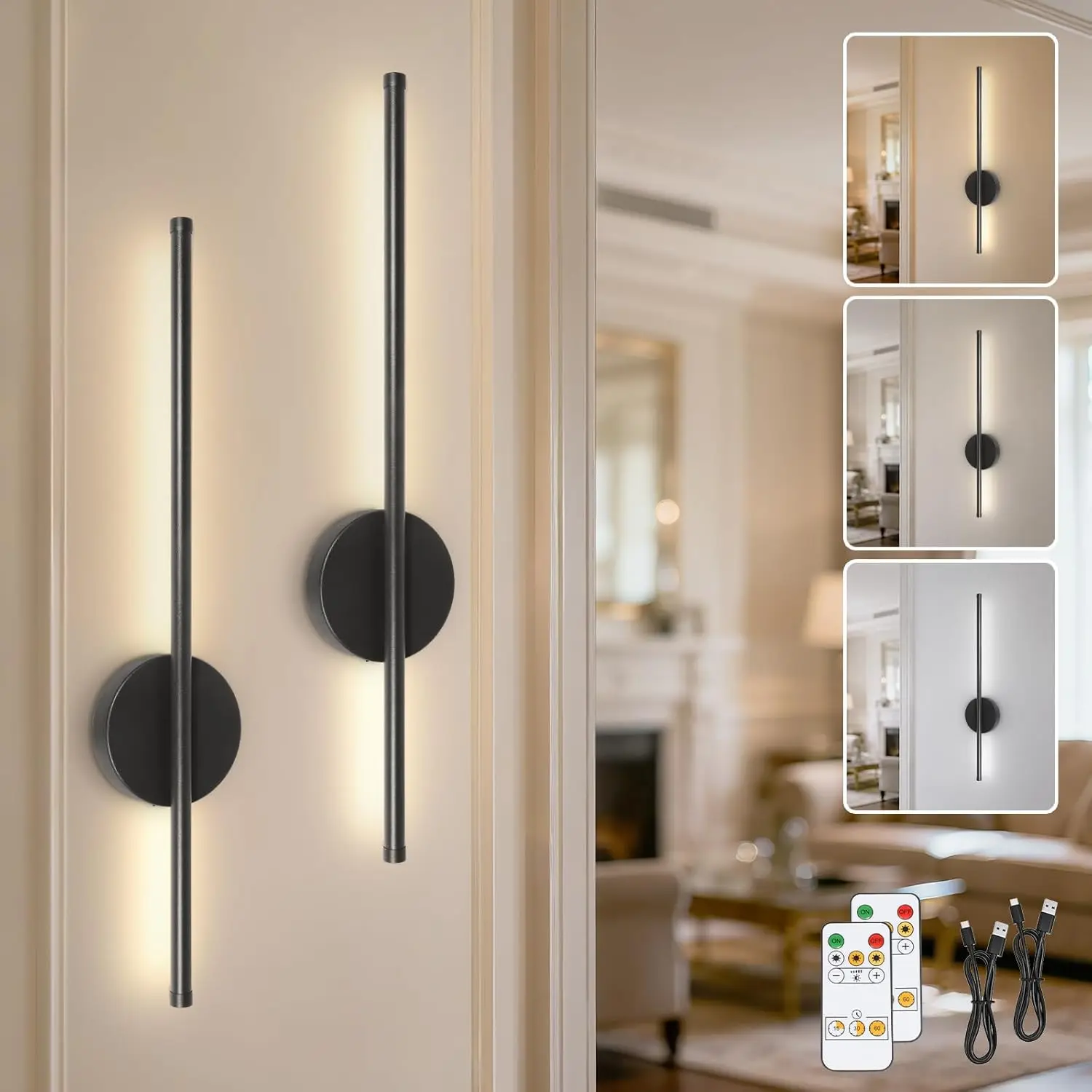 2-Pack 31.4-Inch Wireless LED Wall Lights, Rechargeable Battery, Indoor Infrared Remote, USB Charging, Adjustable Brightness
2-Pack 31.4-Inch Wireless LED Wall Lights, Rechargeable Battery, Indoor Infrared Remote, USB Charging, Adjustable Brightness
