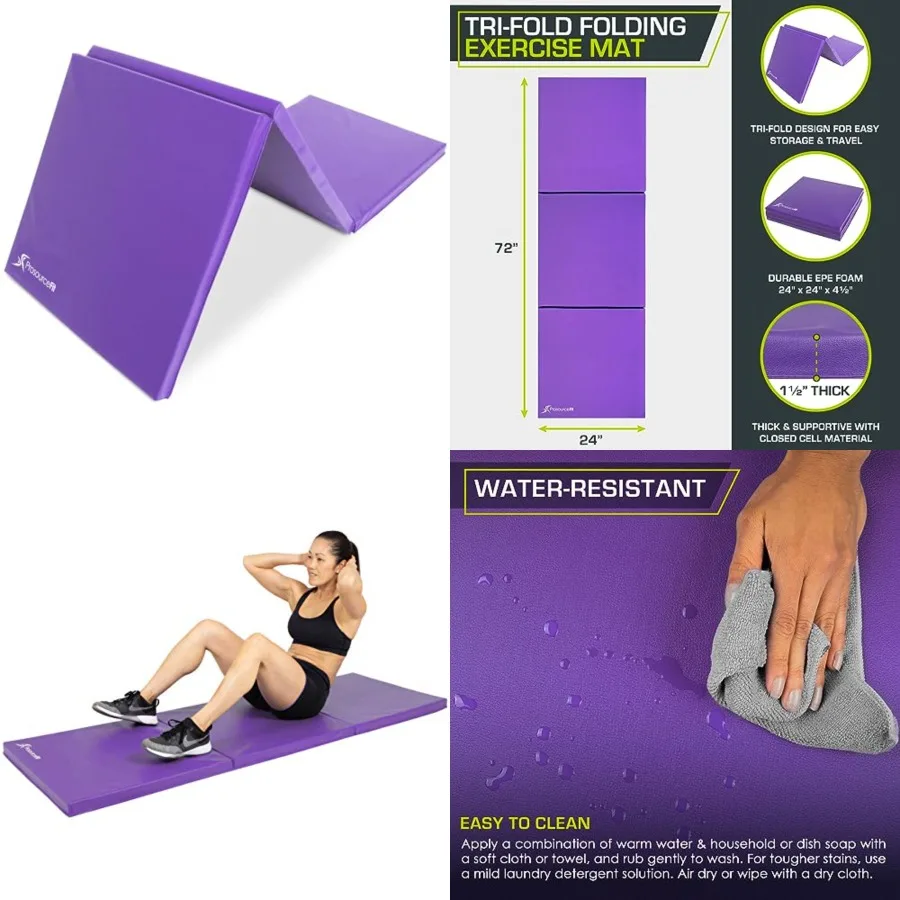 ProSource Tri-Fold Folding Thick Exercise Mat 6'x2' with Carrying Handles for MMA, Gymnastics, Stretching, Core Workouts
ProSource Tri-Fold Folding Thick Exercise Mat 6'x2' with Carrying Handles for MMA, Gymnastics, Stretching, Core Workouts