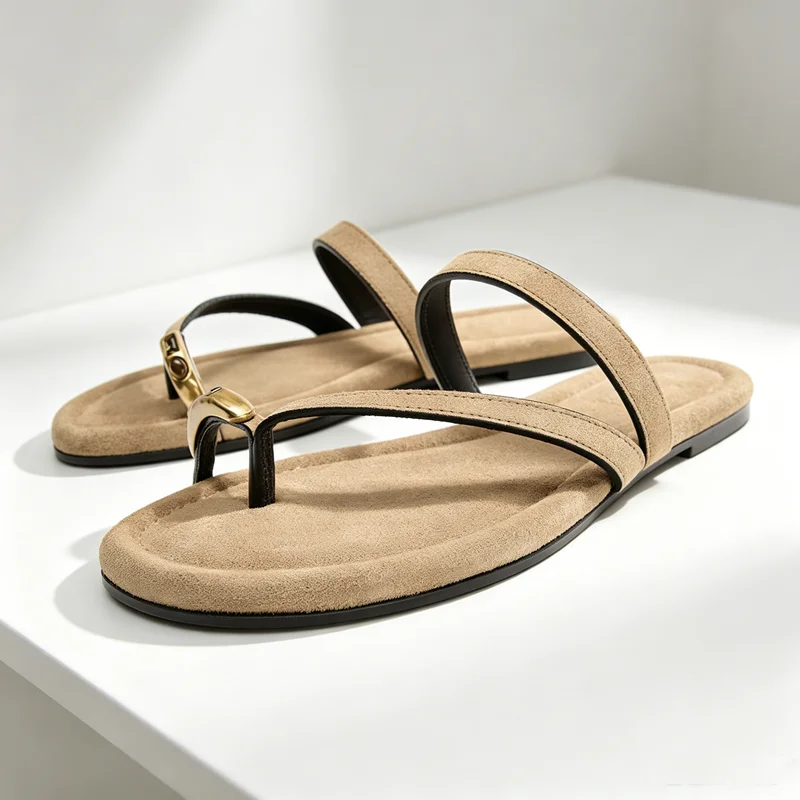 Fashion Split Faux Suede Flat Sandals Women Luxury Metal Appliques Detail Slippers Instep Strap Design Street Style Summer Shoes
Fashion Split Faux Suede Flat Sandals Women Luxury Metal Appliques Detail Slippers Instep Strap Design Street Style Summer Shoes