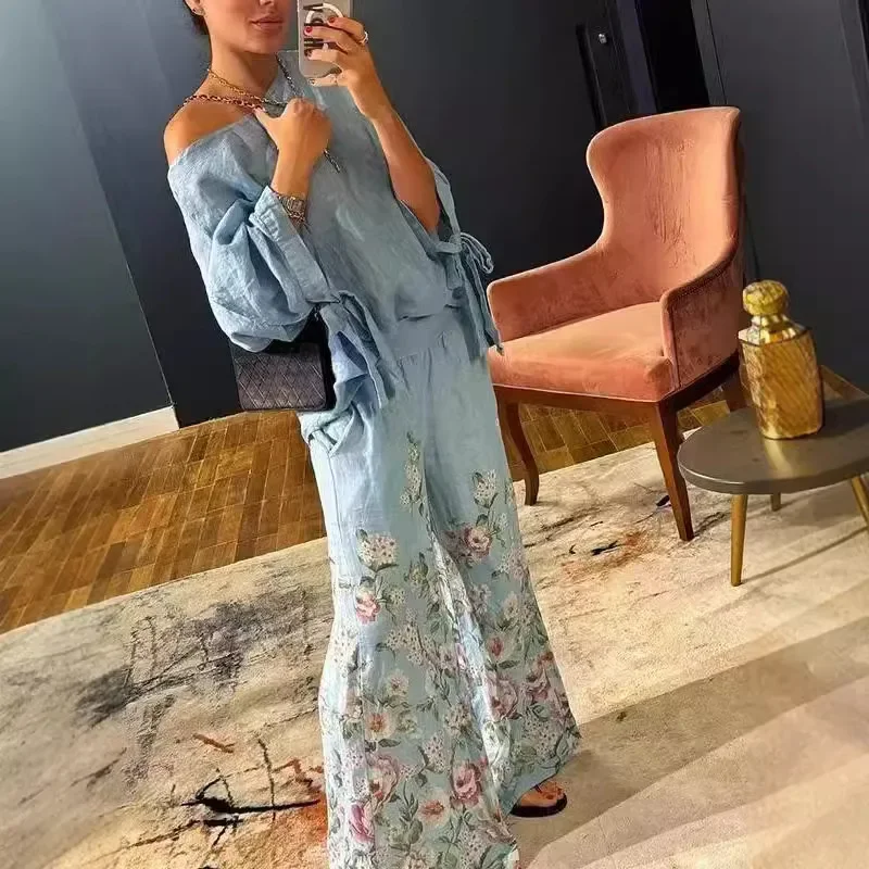 Autumn Elegant Fashion Print Women's Set Two-piece Casual One-Neck Off-Shoulder Long-Sleeve Solid Color Top Wide Leg Pants Suit
Autumn Elegant Fashion Print Women's Set Two-piece Casual One-Neck Off-Shoulder Long-Sleeve Solid Color Top Wide Leg Pants Suit