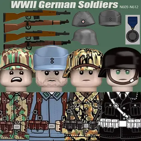 MOC WW2 Military Soldiers Building Blocks Air Force Camouflage Helmets Weapons Gun Accessories Army Bricks Toys Boys Gift