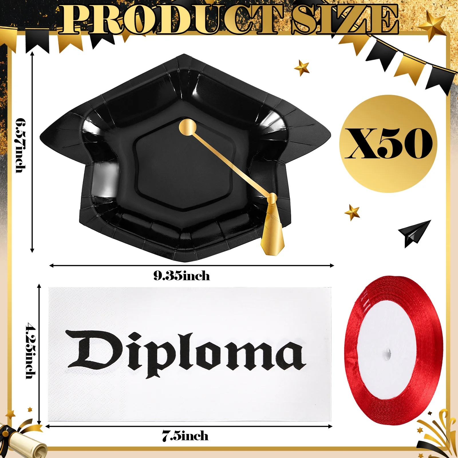 Set of 100 Disposable Plates And Napkins Designed for Graduation Celebrations, Featuring Cap-Shaped Plates And Diploma Napkins with a Red Ribbon, Suitable for Serving 50 Guests at College Or High School Parties HomeRelax
Set of 100 Disposable Plates And Napkins Designed for Graduation Celebrations, Featuring Cap-Shaped Plates And Diploma Napkins with a Red Ribbon, Suitable for Serving 50 Guests at College Or High School Parties HomeRelax