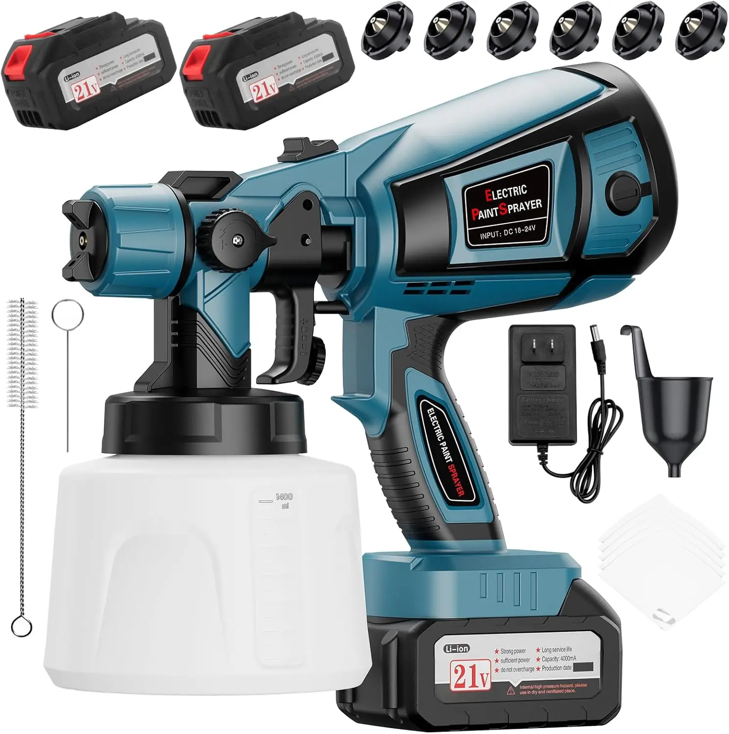 Cordless Paint Sprayer 650W All Copper Motor Two 4000mAh 21V Batteries Six Nozzles Three Spray Modes 1400ml Container For House
Cordless Paint Sprayer 650W All Copper Motor Two 4000mAh 21V Batteries Six Nozzles Three Spray Modes 1400ml Container For House