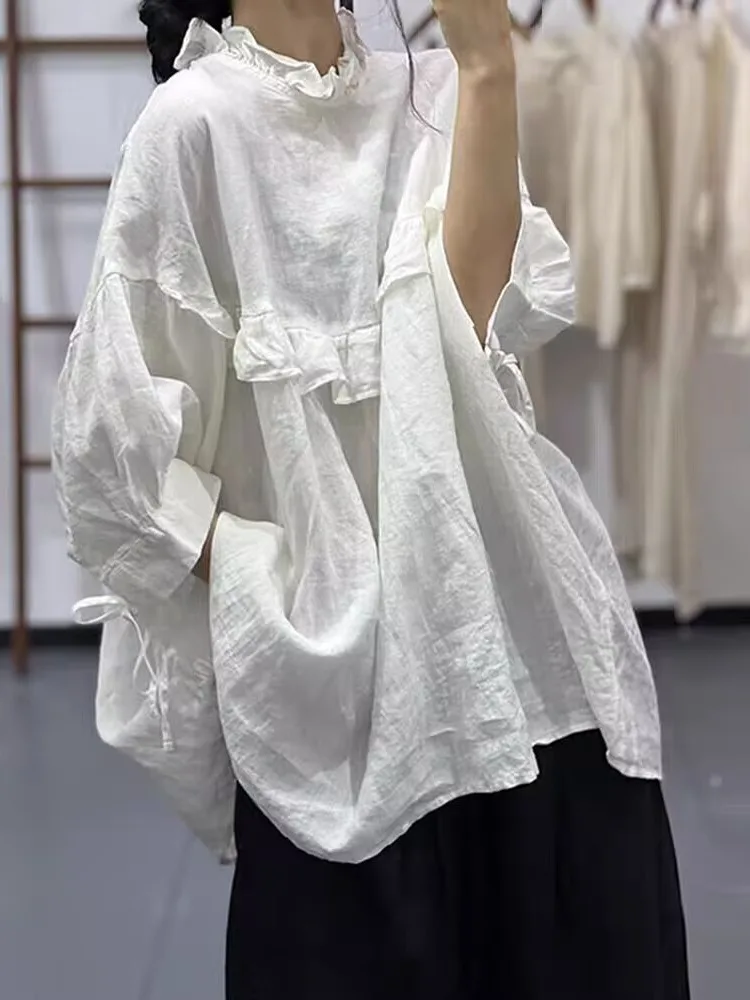 Ladies' Loose Fit Cotton Shirt with Wood Grain Ruffle Splice Doll Top Age Reduction Versatile Spring Season Casual Shirt
Ladies' Loose Fit Cotton Shirt with Wood Grain Ruffle Splice Doll Top Age Reduction Versatile Spring Season Casual Shirt