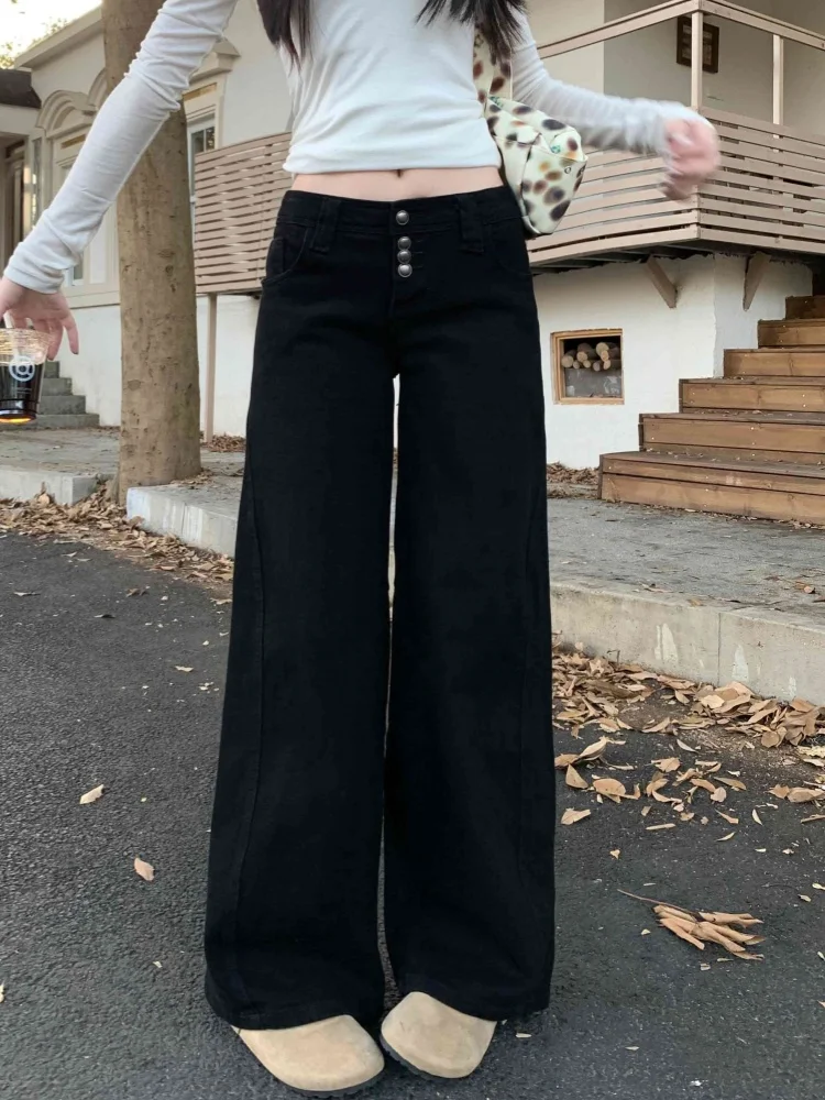 2024 Trend Y2K Style Button Fly, черные мешковатые женские джинсы с низкой посадкой, брюки для женской одежды, прямые повседневные хлопковые длинные брюки
2024 Trend Y2K Style Button Fly, черные мешковатые женские джинсы с низкой посадкой, брюки для женской одежды, прямые повседневные хлопковые длинные брюки