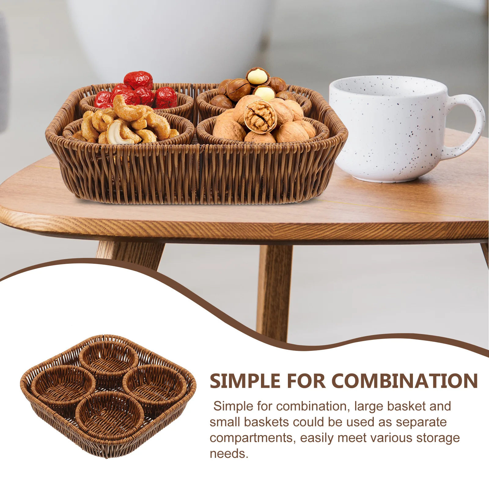 1Set Woven Storage Basket Rattan Rustic Snack Fruit Dried Food Organizer Large Small Compartments Multifunctional for Living
1Set Woven Storage Basket Rattan Rustic Snack Fruit Dried Food Organizer Large Small Compartments Multifunctional for Living