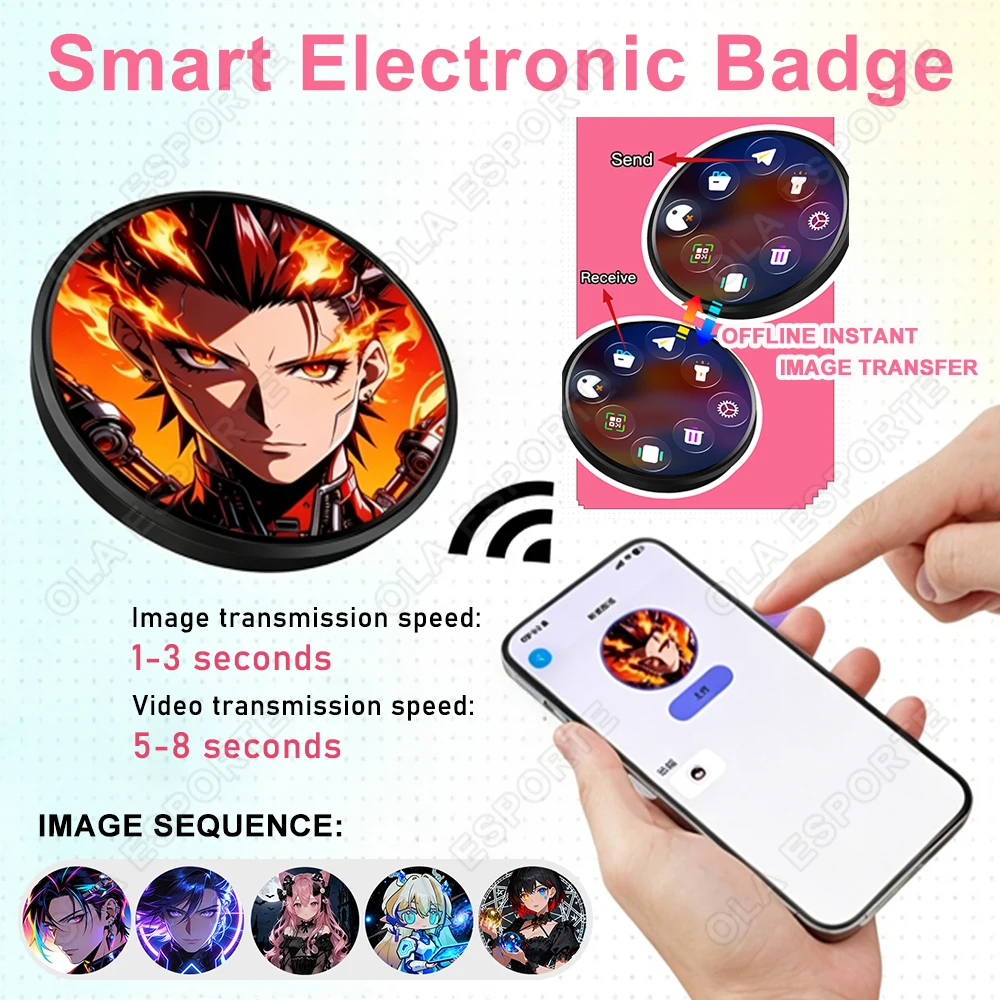 Magnetic Smart E-Badge 1.50" HD Touch Screen Anime Dynamic Pin DIY Display Photo GIF Video with Lanyard for Students Fans Gift
Magnetic Smart E-Badge 1.50" HD Touch Screen Anime Dynamic Pin DIY Display Photo GIF Video with Lanyard for Students Fans Gift