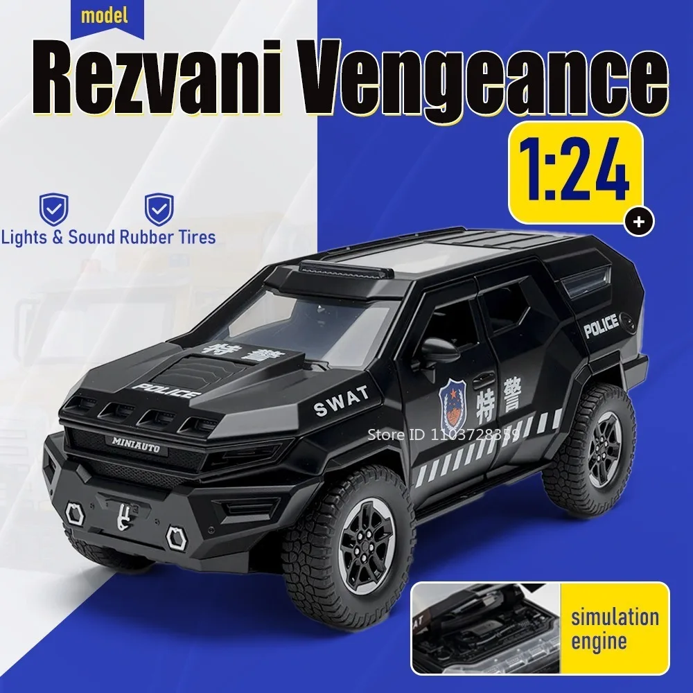 1:24 Police Car Rezvani Vengeance Prado Toy Models Alloy Diecast Miniature Off-road Vehicles Doors Opened Shock Absorption Gifts
1:24 Police Car Rezvani Vengeance Prado Toy Models Alloy Diecast Miniature Off-road Vehicles Doors Opened Shock Absorption Gifts