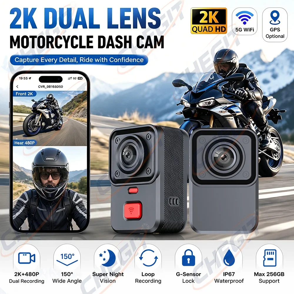 2K & 480P Dual len Motorcycle DVR WiFi GPS Waterproof IP66 Loop Recording 170 Degree Widely Angle Camera Dash Cam Video Recorder
2K & 480P Dual len Motorcycle DVR WiFi GPS Waterproof IP66 Loop Recording 170 Degree Widely Angle Camera Dash Cam Video Recorder