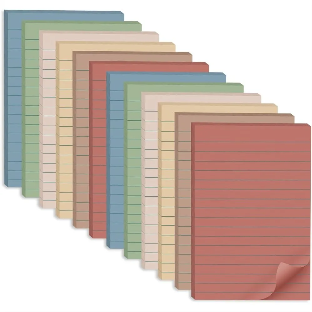 Lined Sticky Notes 4x6 in, 12 Pack Large Notepads with Super Sticking Power for Office School Home, Vintage Colors
Lined Sticky Notes 4x6 in, 12 Pack Large Notepads with Super Sticking Power for Office School Home, Vintage Colors